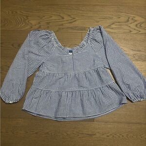 Old Navy Black and White Puff Sleeve Ruffled Blouse